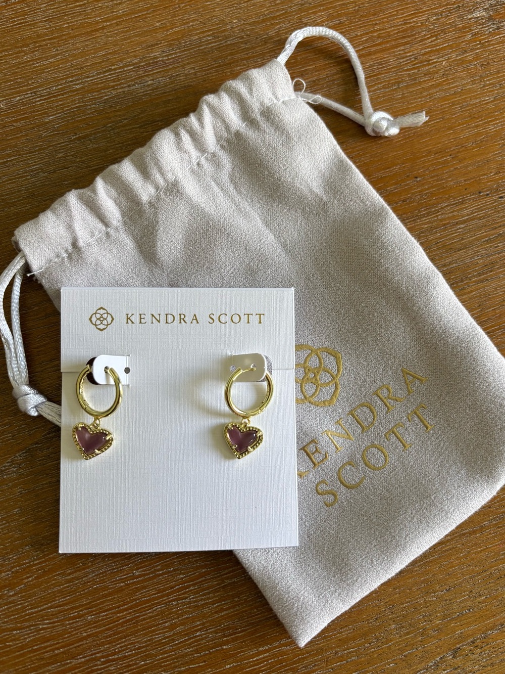 Kendra Scott Ari Heart Gold Huggie Earring in Pink Quartz, NWT